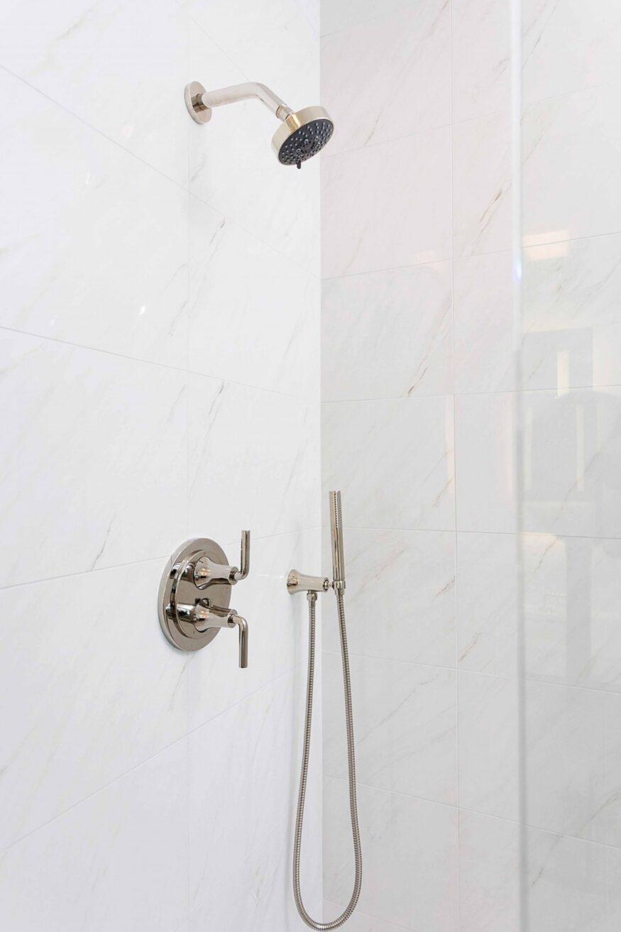 white tile shower