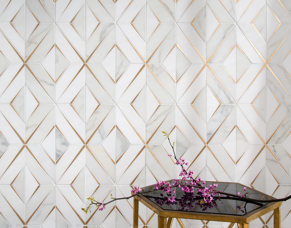 white and gold patterned tile