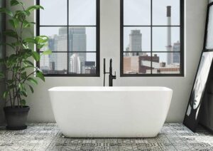 white freestanding bathtub with black faucet bathtub fixture