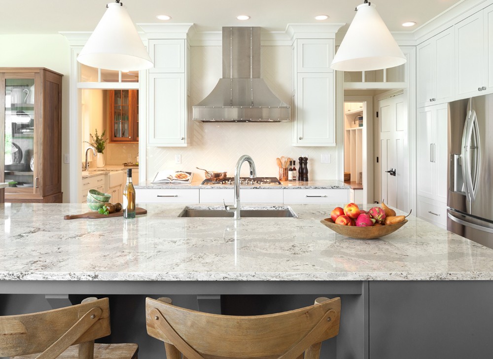 white marble kitchen surface