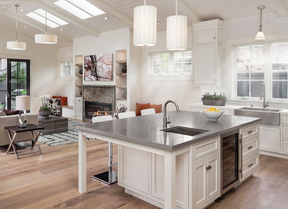dark kitchen surface in white kitchen