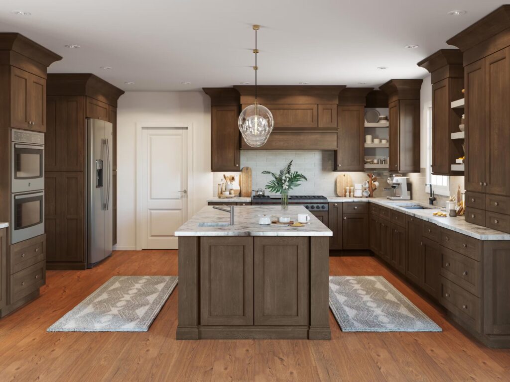 Light brown kitchen cabinets, hardwood floor