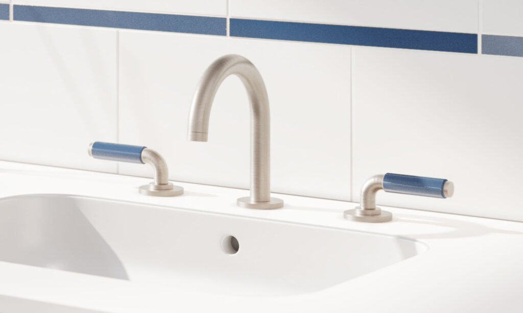 faucet with pop of blue on the handles