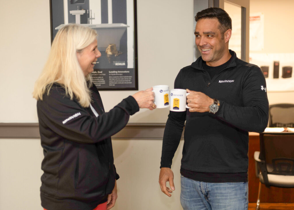 teammates talking over coffee