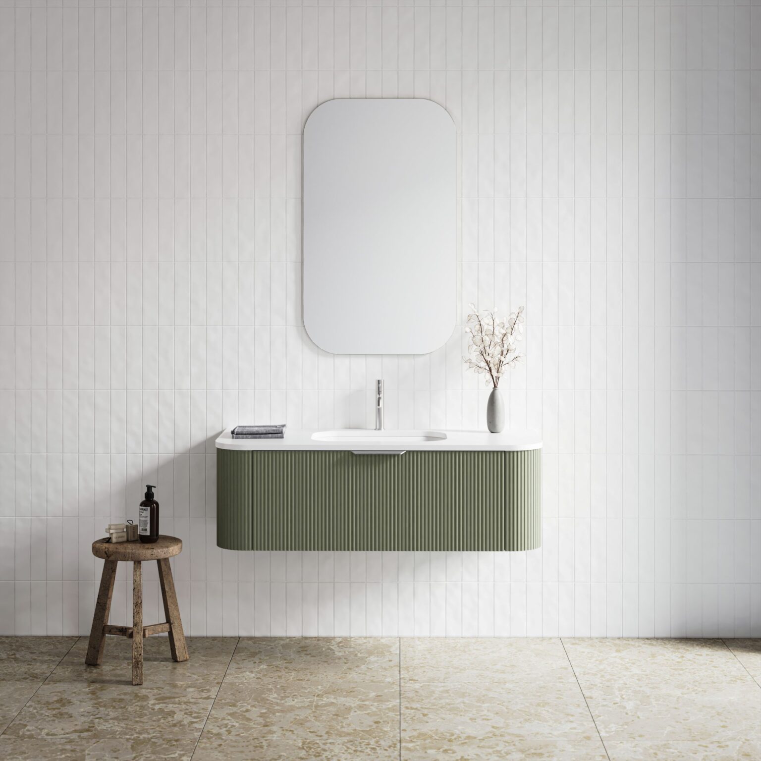 green floating bathroom vanity