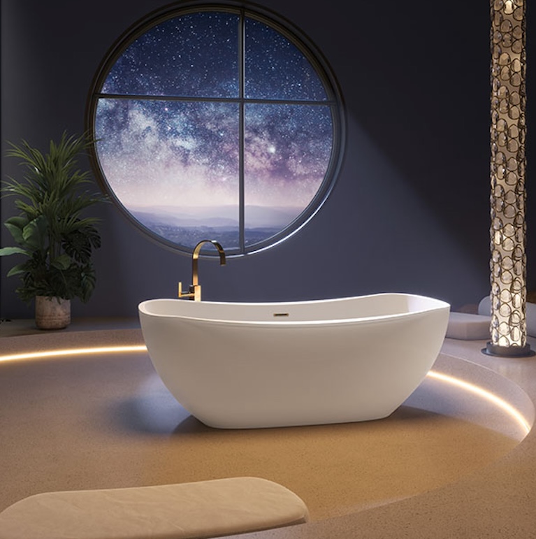 white freestanding curved tub