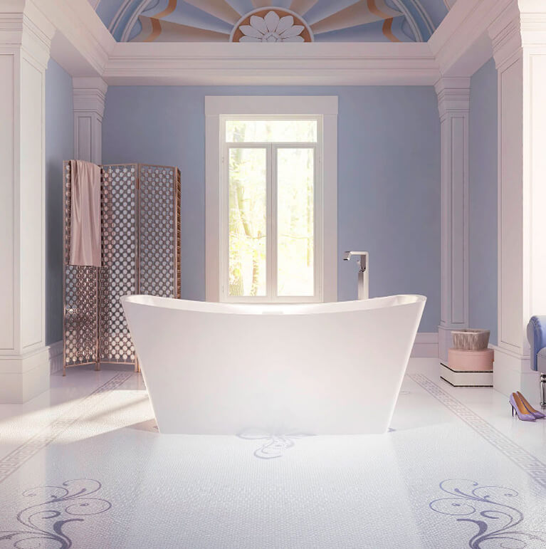 white freestanding curved tub